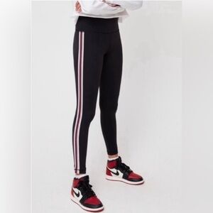 Aritzia TNA Atmosphere Black Leggings Red White Side Stripes